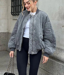 Women’s quilted cotton jacket with pockets and O-neck design