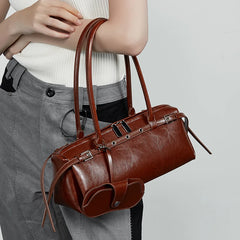 Structured split leather women’s shoulder bag