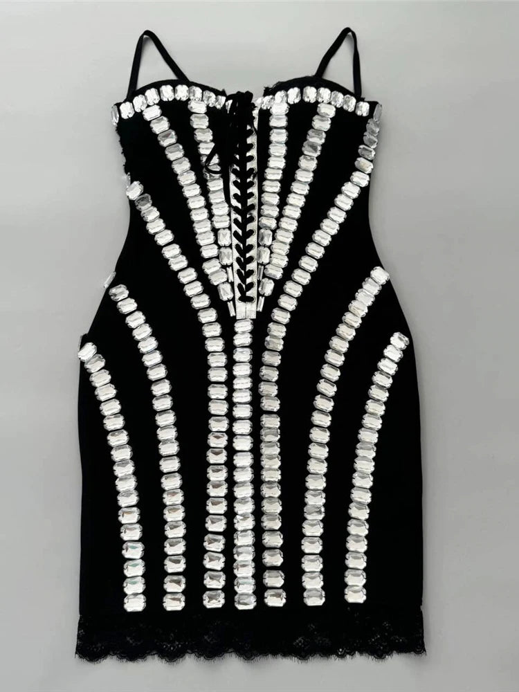 Square neck party mini dress with sparkle rhinestones