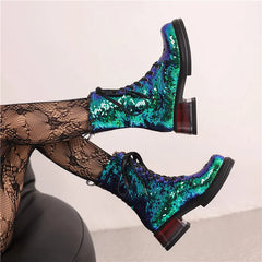 Short plush-lined sequin boots for women