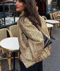 High street gold sequin coat for autumn and winter fashion