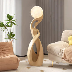 Statement modern floor lamp with frosted globe in luxury interior