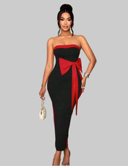 Elegant black and red strapless dress perfect for special occasions