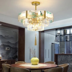 Statement crystal chandelier as the centerpiece in a luxury bedroom