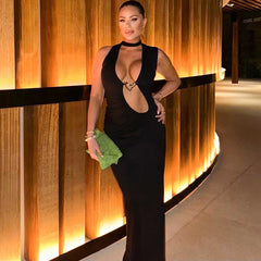 Statement evening gown with hollow-out front design for women
