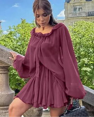 Statement night out shirt and skirt set captured for trendy destination style