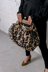 Retro fashion clutch with bold leopard print design
