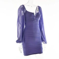Statement sleeve blue mini dress perfect for bold occasions