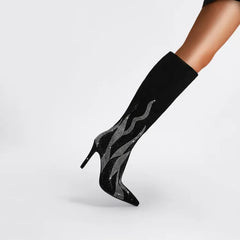Rhinestone-decorated knee-high fashion boot
