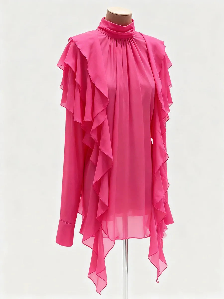 Side look featuring the ruffled blouse 