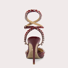 Elegant lace-up patent high heels with rhinestone finish