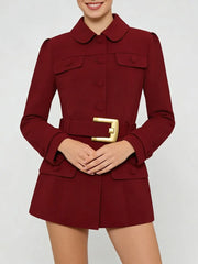 Structured blazer dress with gold-tone belt hardware and notched lapel