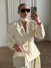 Sculpted slim blazer jacket with V-neck collar and structured waist