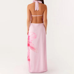 A long dress with a stylish floral print- open-back view