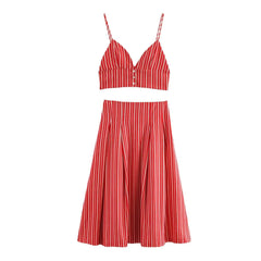 The set showing the A-line silhouette and striped pattern.