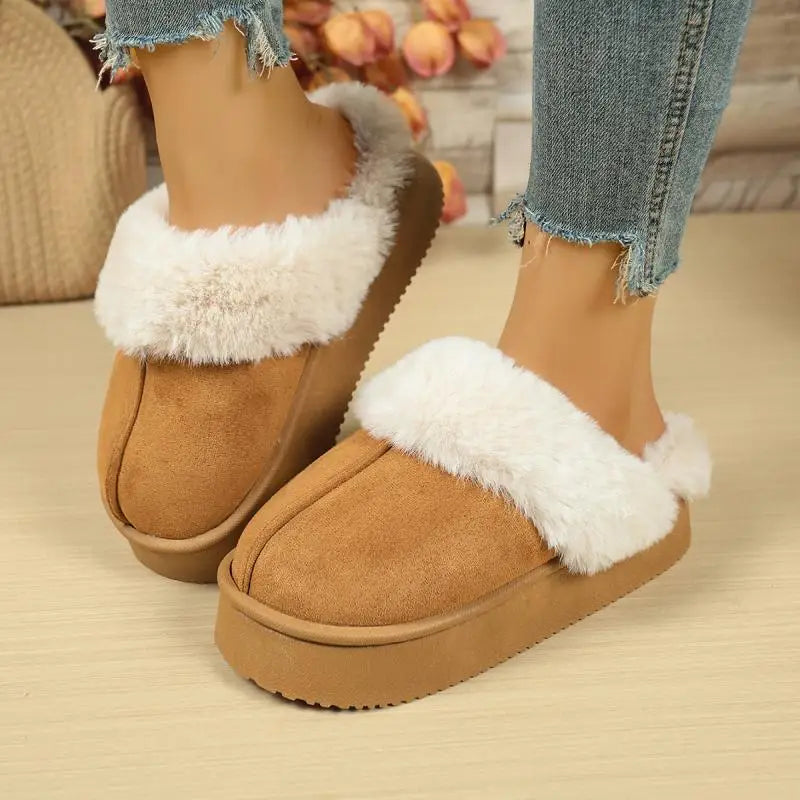 Grey suede ankle snow boots with faux fur lining