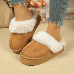 Grey suede ankle snow boots with faux fur lining