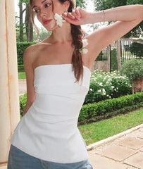Cropped bandeau tank top in solid white fabric