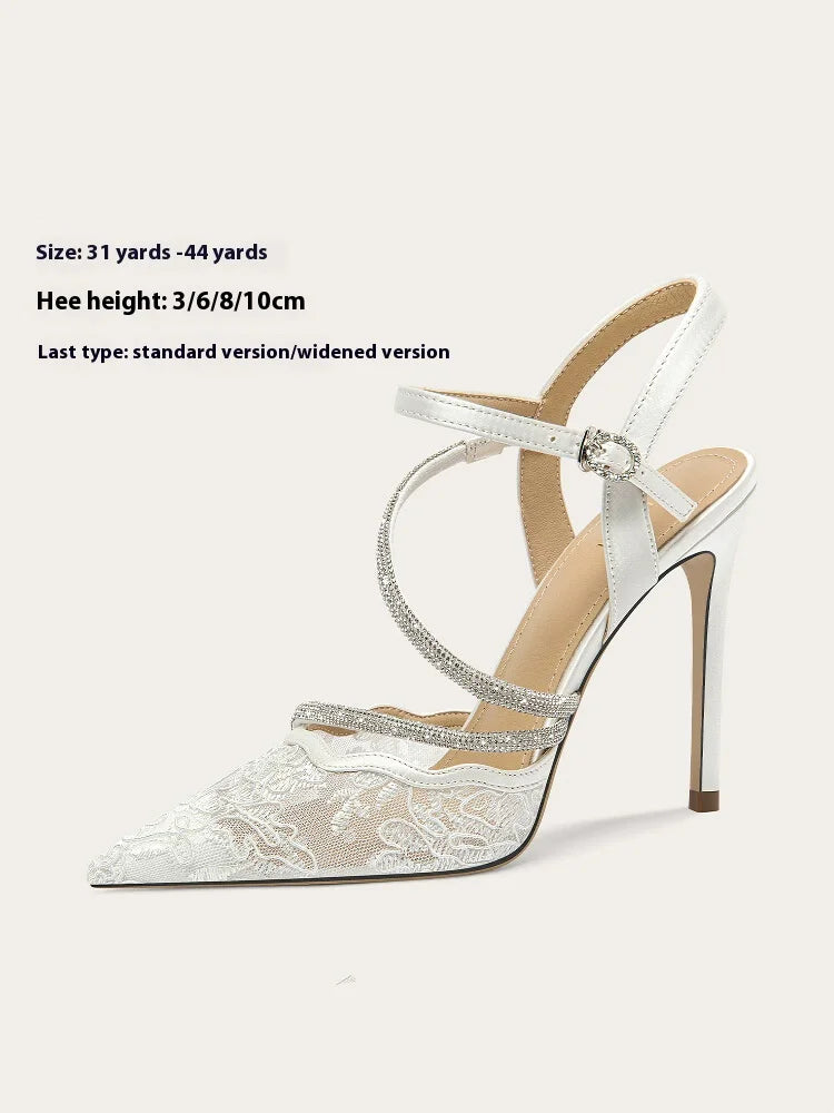 Summer lace mesh thin heel banquet sandals