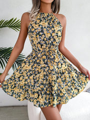 Sleeveless fit-and-flare summer dress with floral print