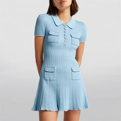 Short-sleeve cotton-blend knit dress with button placket