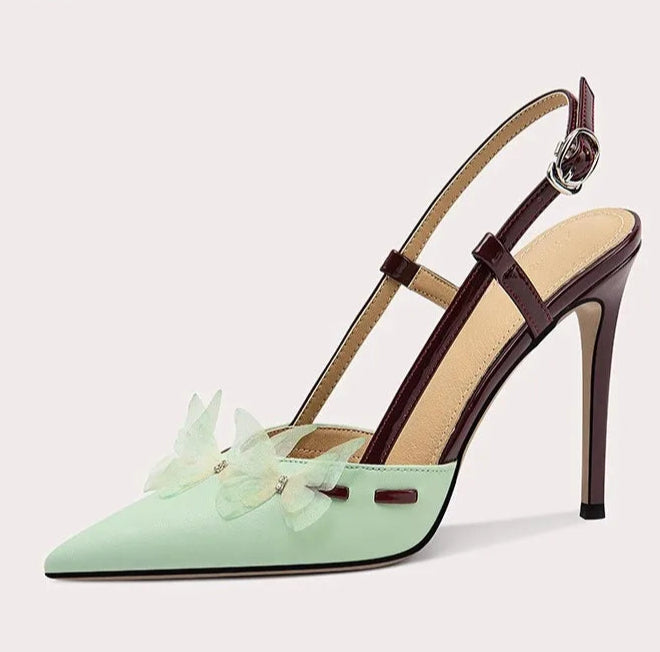 Elegant summer stiletto sandals with butterfly detail