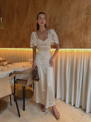 Lace puff sleeve maxi dress