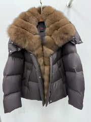 Wide-waist winter jacket with plush trim