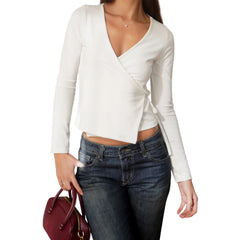 The tie-front tee is styled casually for daily wear.
