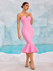 Trending pink ruffle midi partywear perfect for statement celebrations