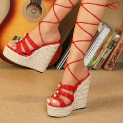 Lace-Up Espadrille Wedges | Ultra High Platform Sandals