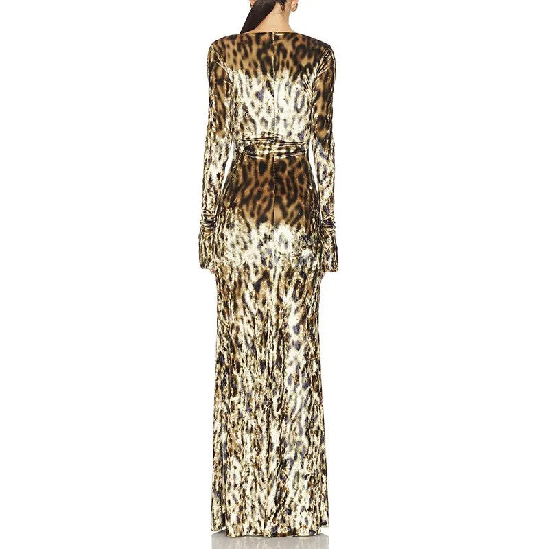 Vintage a-line leopard maxi dress perfect for bold outfits