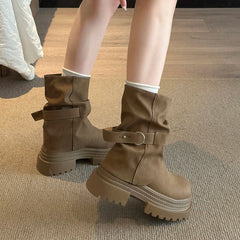 Vintage-style women’s chunky sole short boots