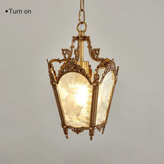 Vintage crystal glass hallway chandelier with handcrafted copper detailing