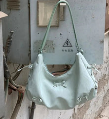 Vintage-inspired mint bow handbag in soft polyester