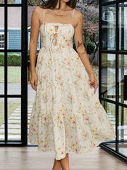 Vintage ankle length dress with soft print for outdoor picnics