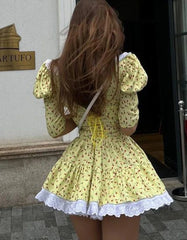 Vintage-style summer dress in yellow with white trim