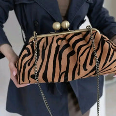 Vintage leopard print clutch with bronze kiss lock