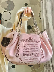 Vintage pink letter Y2K Harajuku tote bag with chain strap