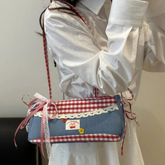 Vintage plaid underarm bag with dual straps
