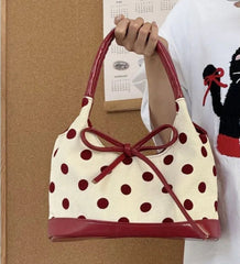 Large capacity retro bow shoulder bag for women
