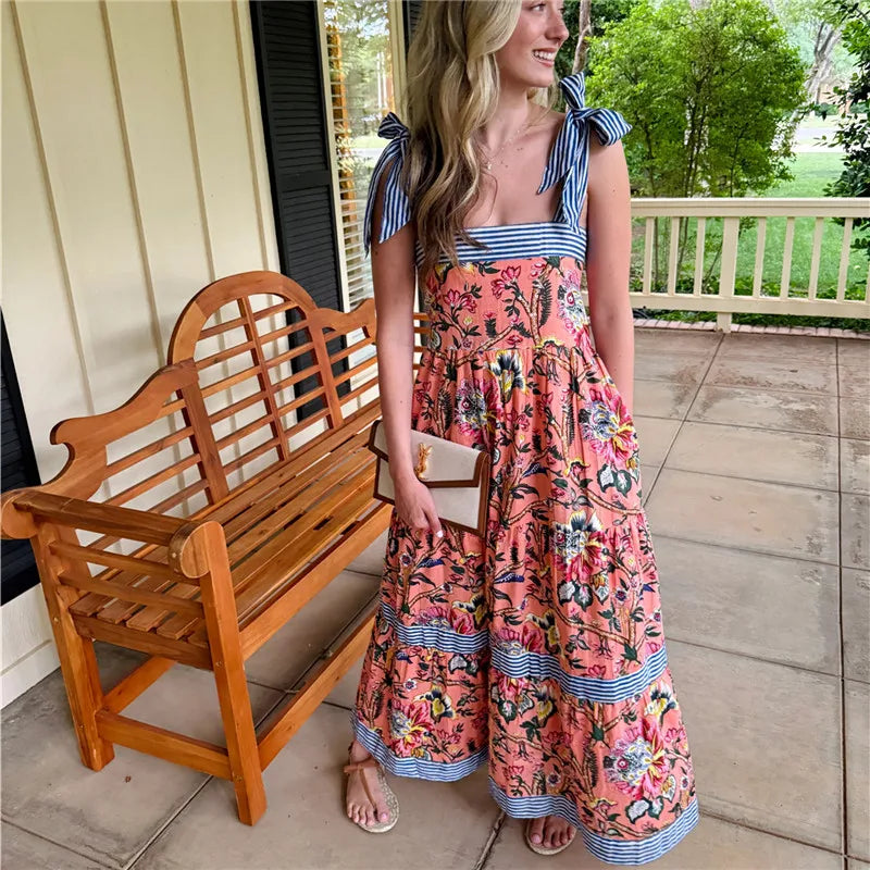 Full-length tiered summer maxi dress with empire waist