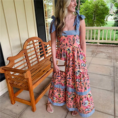 Full-length tiered summer maxi dress with empire waist