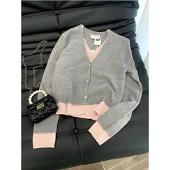 Gray and pink soft girl junior knit sweater for winter