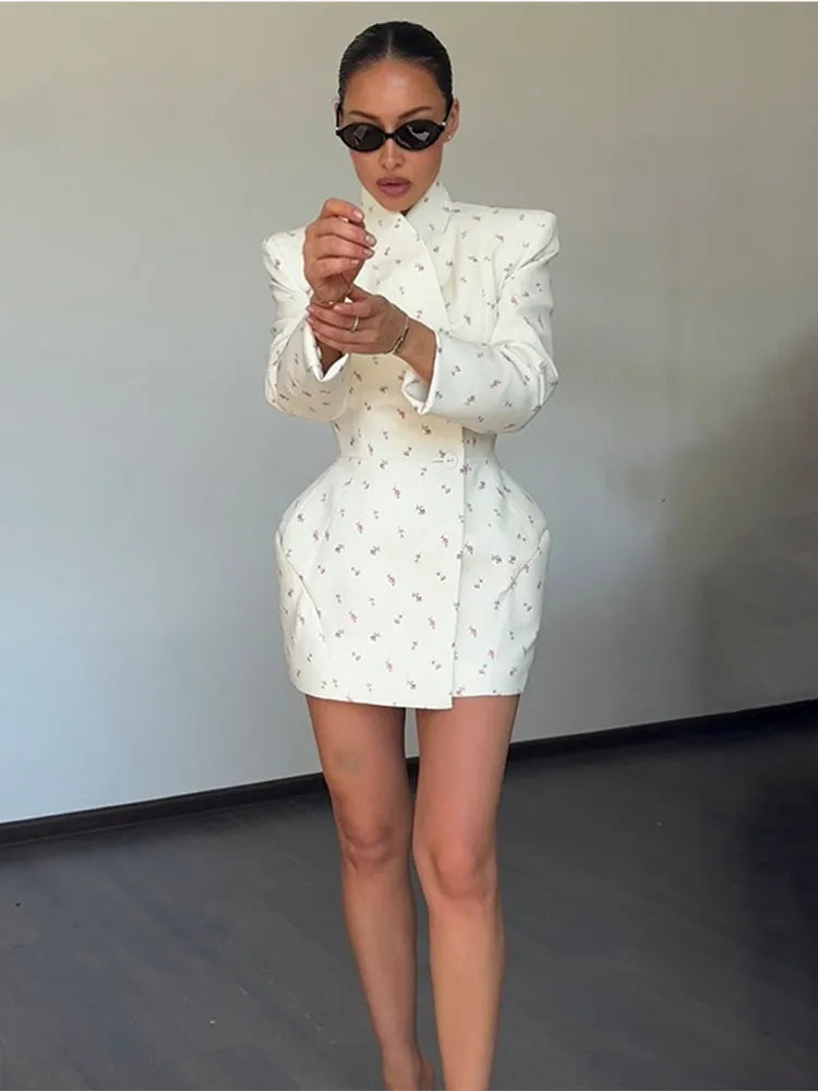 The full-length view of the blazer, highlighting its flattering silhouette.