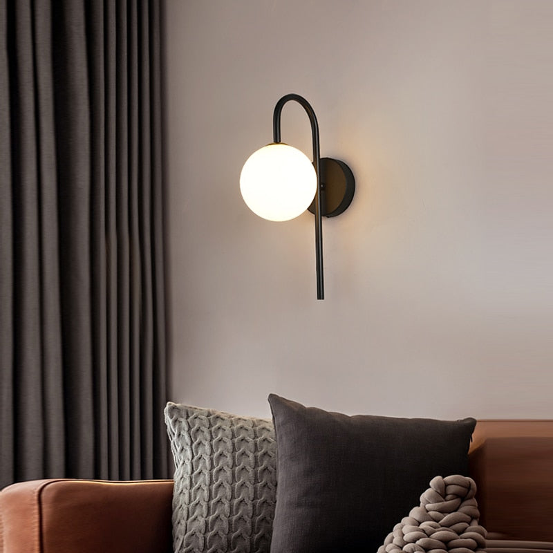 LED Black metal wall sconce with frosted glass shade for modern bedrooms for Background 7W G9 Bulb Indoor Decor .
