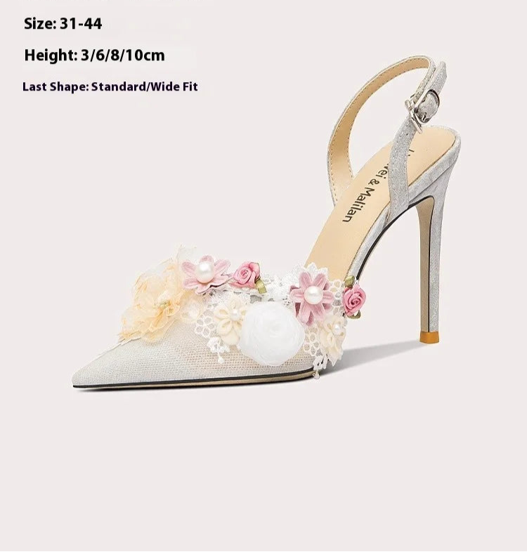 Wedding floral sequin shoes for women with oversized pink flowers