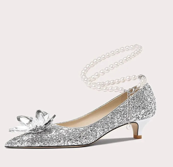 Wedding glam bow pumps in high-shine glitter for women