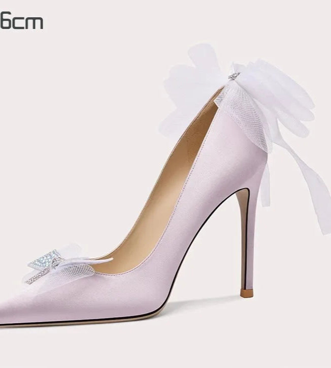 Wedding luxury bow heels, pointed toe and thin heel