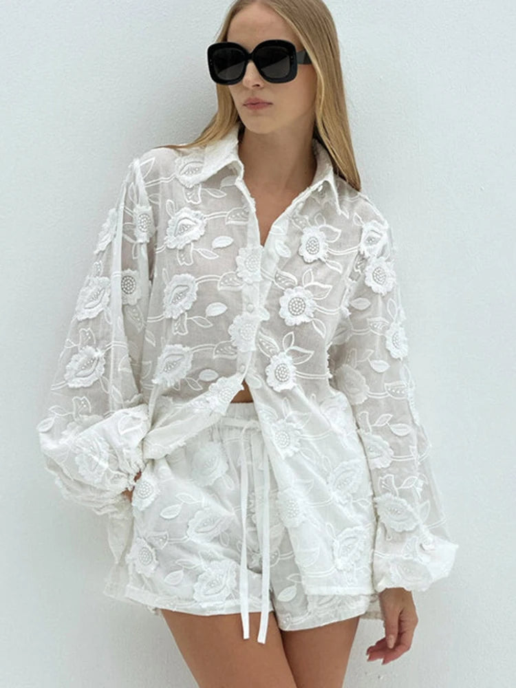 White jacquard embroidered set for women styled for modern summer looks